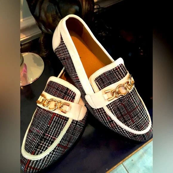 Men’s Houndstooth Classic Shoes,white trim With Gold Chain - Picture 2 of 6